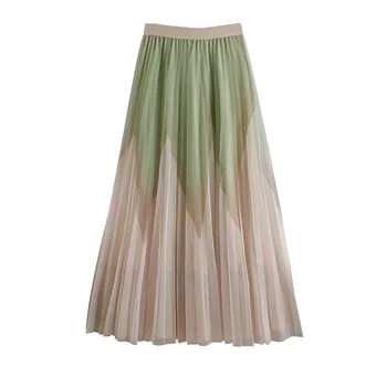 

Women High Waist Yarn Skirts 2020 Colorful Patchwork Clothes Mujer Faldas Fashion Summer Long Elastic Waist Chiffon Skirt w302