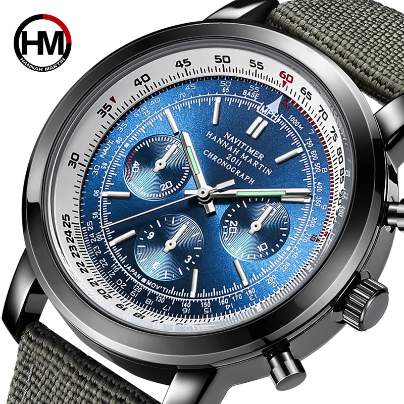 

2019 HM Men's Top Luxury Brand Pilot Aviation Timing Quartz Men's Watch Leather Casual Waterproof Calendar Sergeant Clock Male