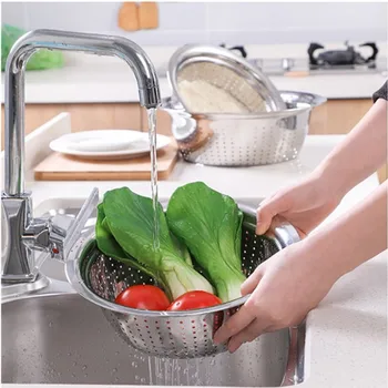 

Thicken Stainless Steel Rice Washer Drain Basket Kitchen Vegetables Fruit Washing Storage Leaking Drainer Colanders&strainer