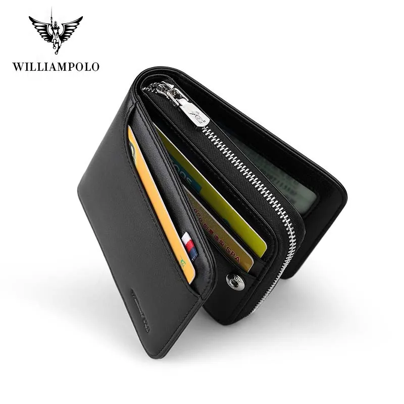 

Men Wallets High Quality Short Zipper Black Brand Genuine Leather Wallets Card Holder Mens Purse 13 Card Holders PL175112