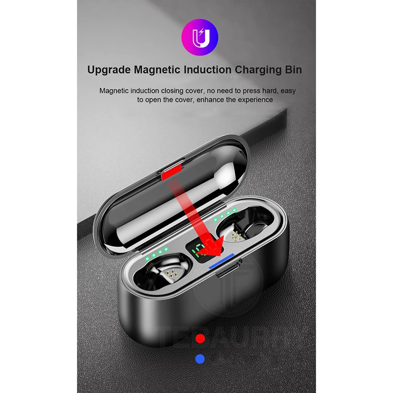 F9 TWS V5 0 Bluetooth Headset Wireless Sport Wireless Earphones Earphone with LED 2000 mAh Charging Bin Phone Holder