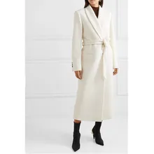 Новое зимнее теплое Женское шерстяное пальто, однокнопочная х-длинная куртка с поясом, женские пальто с поясом, однотонное кашемировое пальто