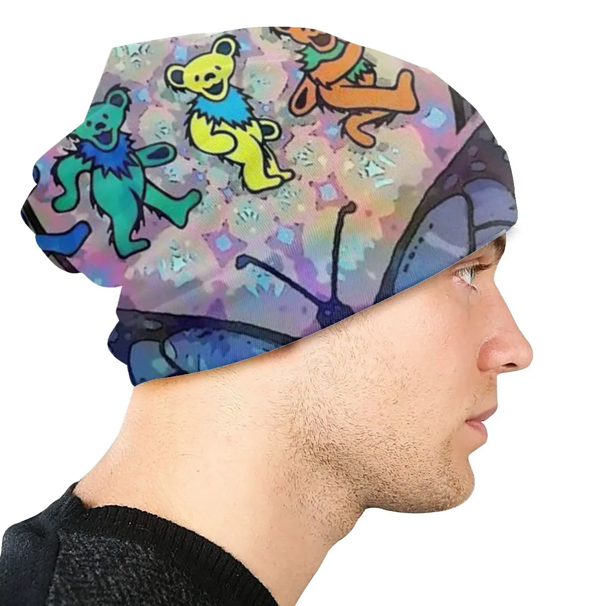 Tie Dye череп танцы медведи унисекс для взрослых Повседневная шапка бини Открытый ветрозащитный вязаный лыжный рукав Skully шапочки