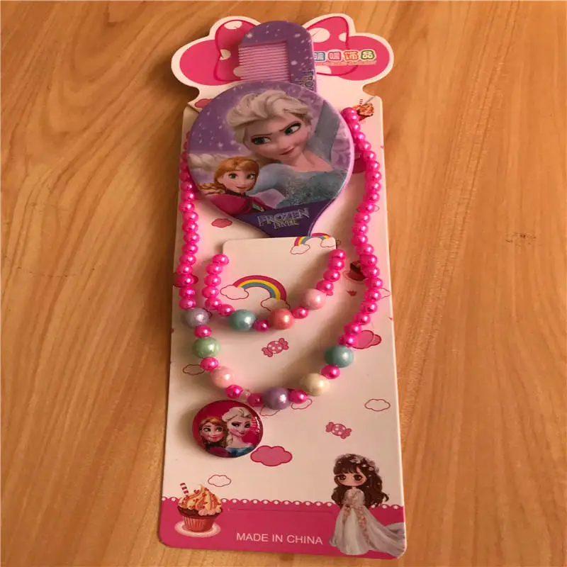 4pcs Disney princess cartoon Mirror comb+necklace bracelet Elsa Jewelry accessories children Frozen doll girl gift cosmetic toy - Цвет: 11