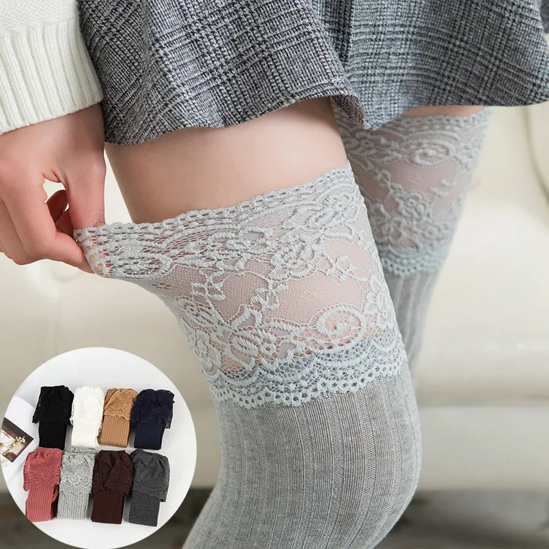 Sexy Medias Lace Up Long Knee Socks Women Over Knee Thigh High Stockings Fashion Ladies Girls Warm Sexy Blend Tights Black White