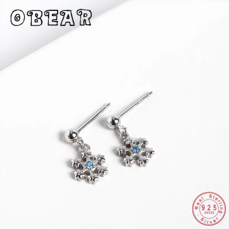 Женские серьги-гвоздики OBEAR 925 пробы серебро Синий Циркон снежинка ювелирное