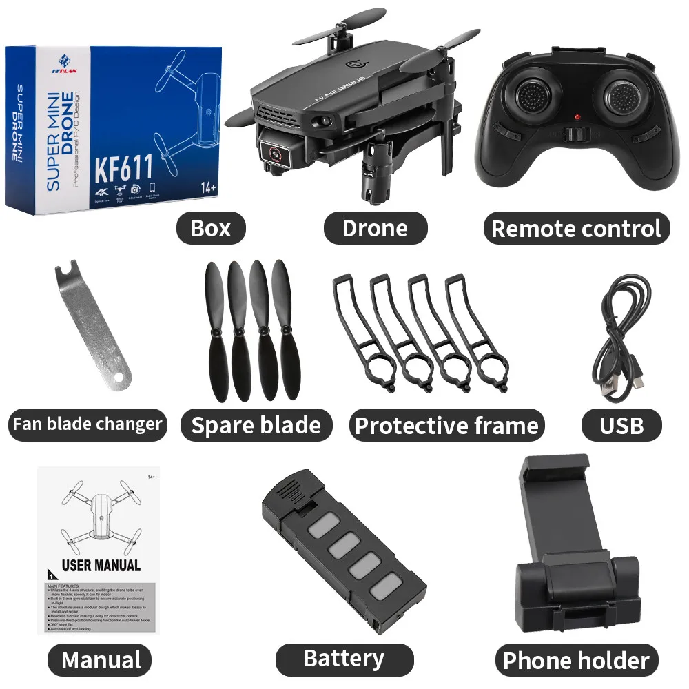 KF611 мини Дрон 4K HD камера WIFI FPV селфи Квадрокоптер Безголовый режим
