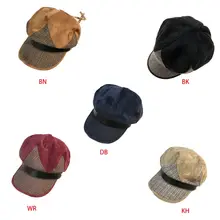 Британский стиль Винтаж из искусственной замши в стиле пэчворк берет Кепки клетчатый вязаный Для женщин Для мужчин с закруглёнными краями и пуговицей сверху 6 Панель зимние теплые такси козырек темно-синяя шляпа