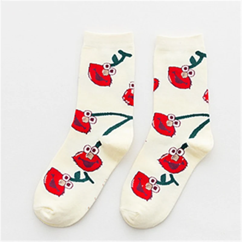 Women's Funny Cartoon Crew Harajuku Hip Hop Street Art Cotton Tube socks Lover's Gift Socks For Summer Autumn - Цвет: 4