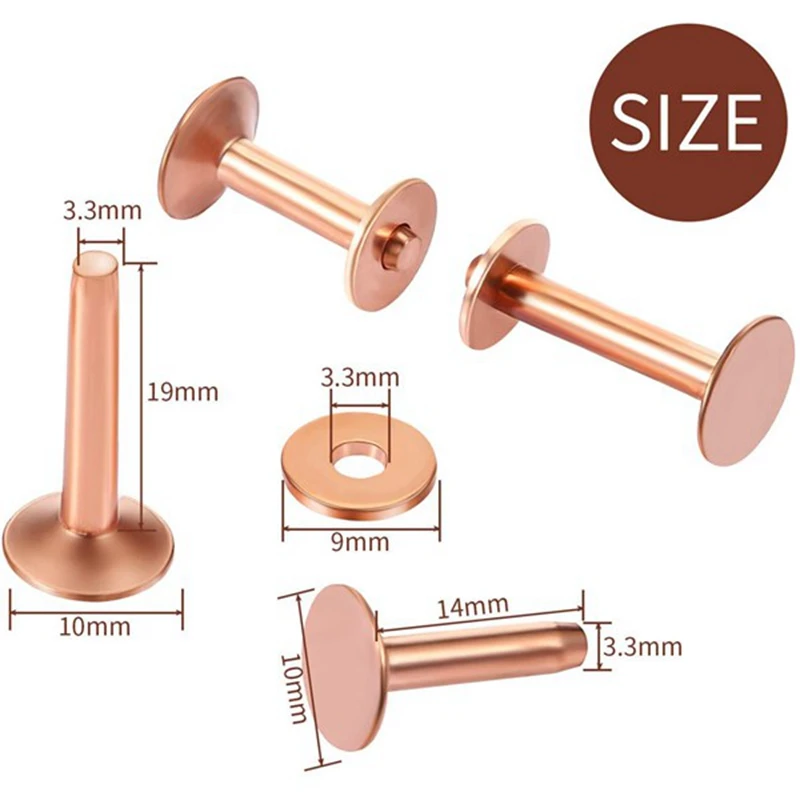 20Pack Copper Rivets and Burrs (14mm and 19mm) with 2Pcs Punch Rivet Tool for Belts, Bags, Collars, Leather-Crafting 3