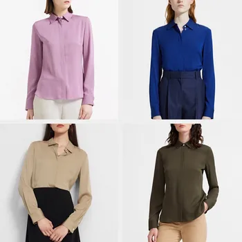 

Women Silk OL Blouse Turn-down Collar long Sleeve Office Wear Soft Shirt and Top Female Business Blouses
