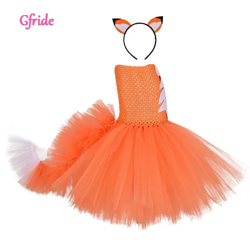 

Baby Girls New Summer Cosplay Fox TUTU Dresses Casual Sleeveless Toddler Kids Formal Party Orange Cute Fox tail Costumes