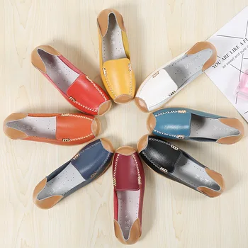

New Fashion Women Flats Shoes Women Genuine Leather Shoes Ladies Loafers Summer Female Comfortable Slip On Moccasins Nurse Shoes