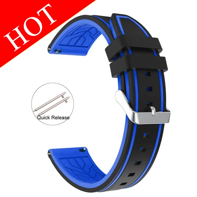 Soft Silicone Sport Watchband 20mm 22mm 24mm 26mm Rubber Diving Waterproof Men Replacement Bracelet Band Strap Watch Accessories Black-blue-06