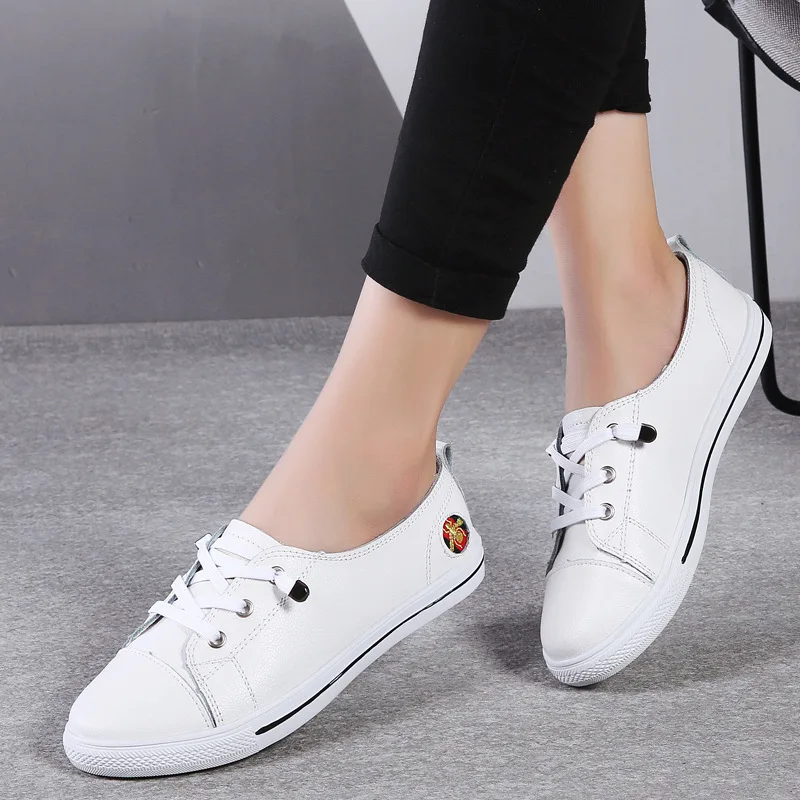 

New Style Spring And Autumn Casual WOMEN'S Genuine Leather Shoes Simple Anti-slip Wear-Resistant Students Large Size Shoes White