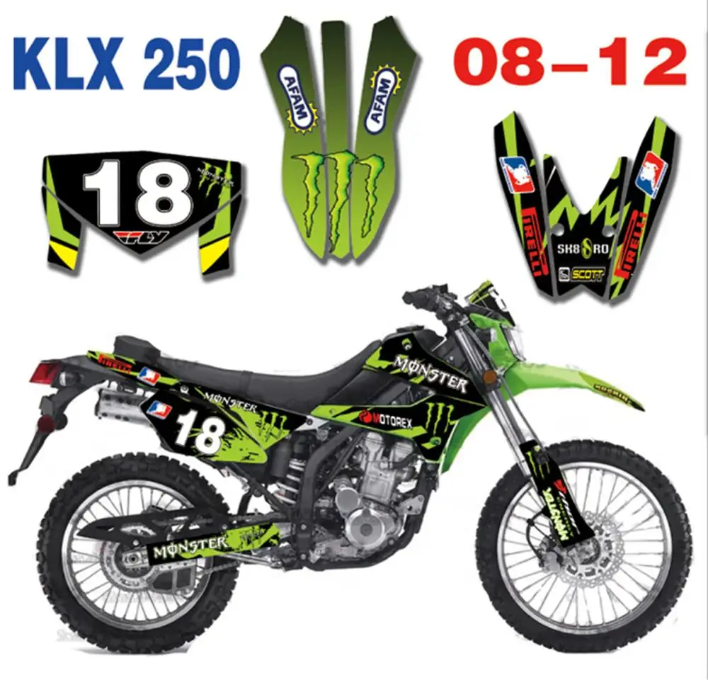Индивидуальный номер графика полный набор Наклейка для Kawasaki KLX250 KLX 250 2008 2009 2010 2011 2012