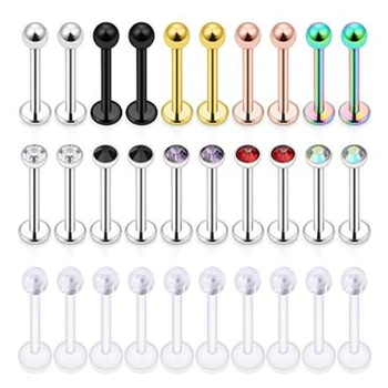 

16G 30Pcs Lip Rings Studs 316L Stainless Steel Clear CZ Labret Monroe Cartilage Helix Tragus Earring Ring Stud Piercings Jewelry