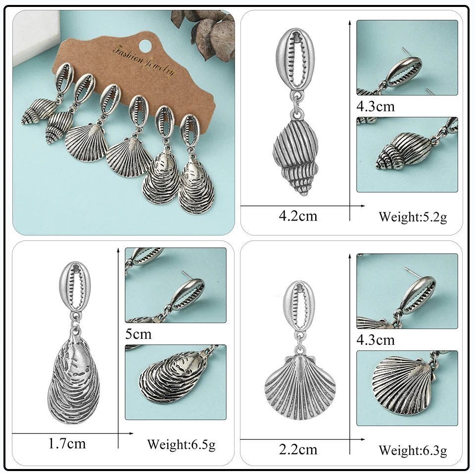41 Style Silver Rose Gold Color Earrings Ethnic Bohemia Vintage Mixed Styles Long Leaf Big Round Circle Shell Shape Wooden Stones Beads Geometric Bronze Met (14)