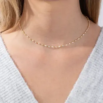 

Geometric cz link chain necklace minimal delicate women choker gold silver color Thin round rhombus cz chains