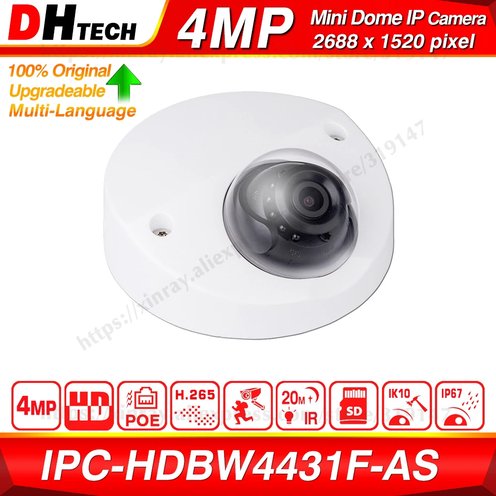Dahua оригинальный IPC HDBW4431F AS 4MP HD POE Встроенный микрофон SD слот для карт H.265 IP67 IK10 20M IR