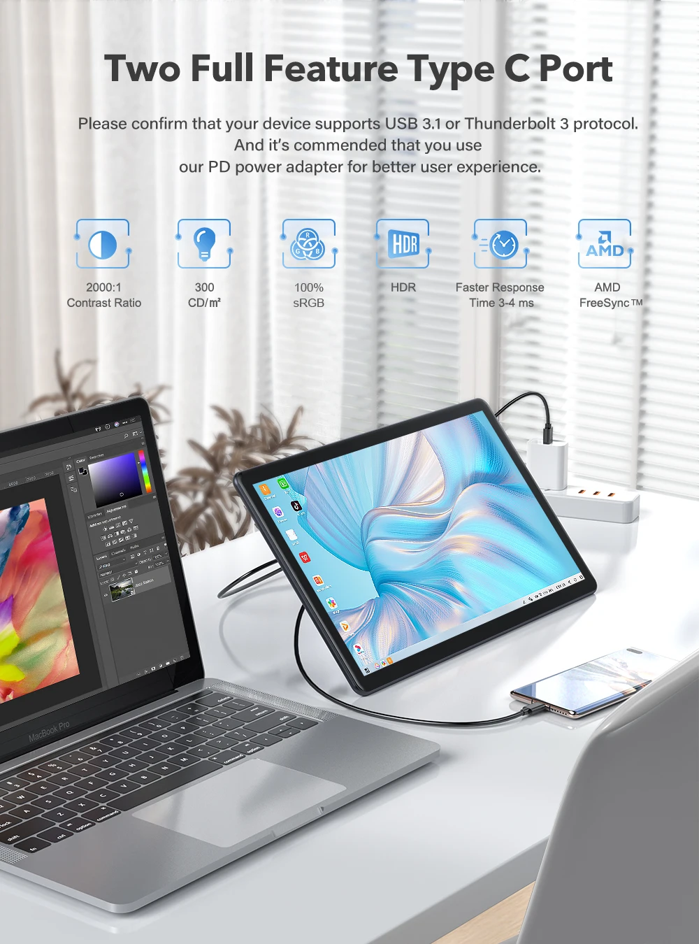 Eviciv-y 15.6 ġ ޴  ġũ ÷ 5 Ʈ Ƽ ġ IPS г, 1920x1080 Ǯ HDR ̽ Ʈ ĵ