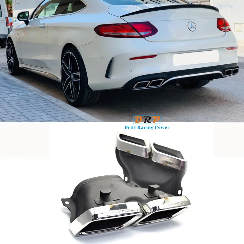 

1 pair silver/ black Exhaust pipe Muffler tips tailpipe 304 Stainless steel for Mercedes Benz W205 Class C C200 C300 C260 C180