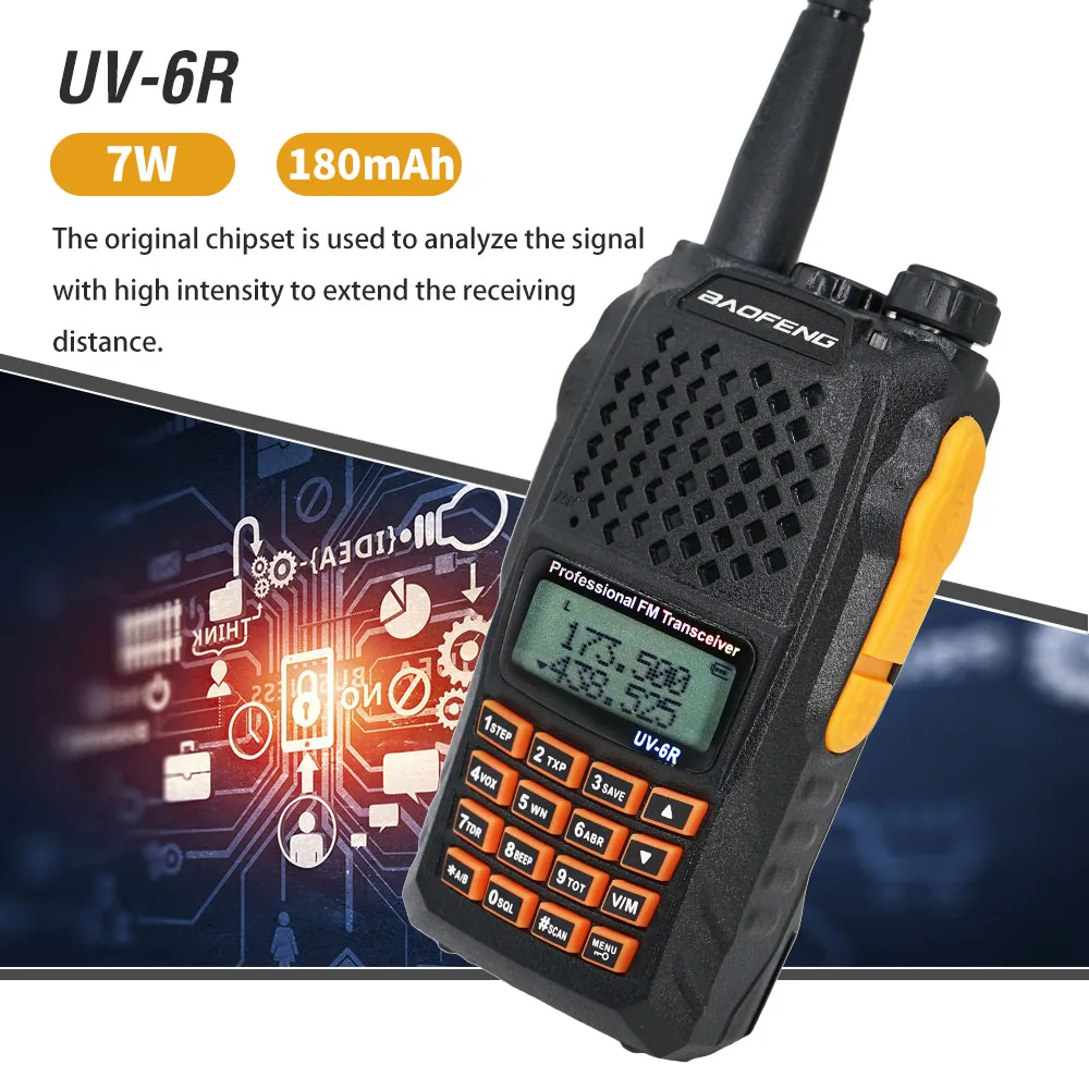 Most Popular dJHls 2 stücke Baofeng UV 6R Walkie Talkie 7W Dual Band Two Way Radio UV 6R FM Transceiver VOX Jagd Schinken CB Radio Upgrade UV 82 Übertragen