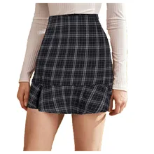 Faldas mujer moda invierno модная Женская Осенняя зимняя новая однотонная клетчатая юбка с высокой талией# G3