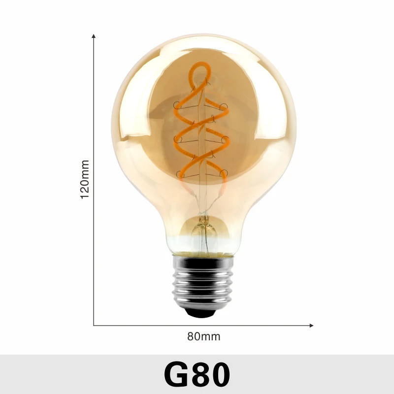 G80 С регулируемой яркостью Edison лампа 4 Вт 2200K C35 T45 A60 ST64 G80 G95 G125 спираль светильник светодиодный Лампа накаливания подвесной светильник в стиле ретро декоративный светильник ИНЖ - Испускаемый цвет: G80