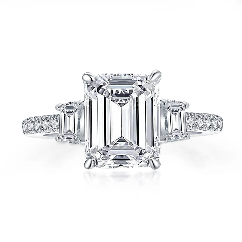 

925 Sterling Silver Three Stone Luxury SONA Diamond Engagement Wedding Rings for Women Finger Party Jewelry Gift