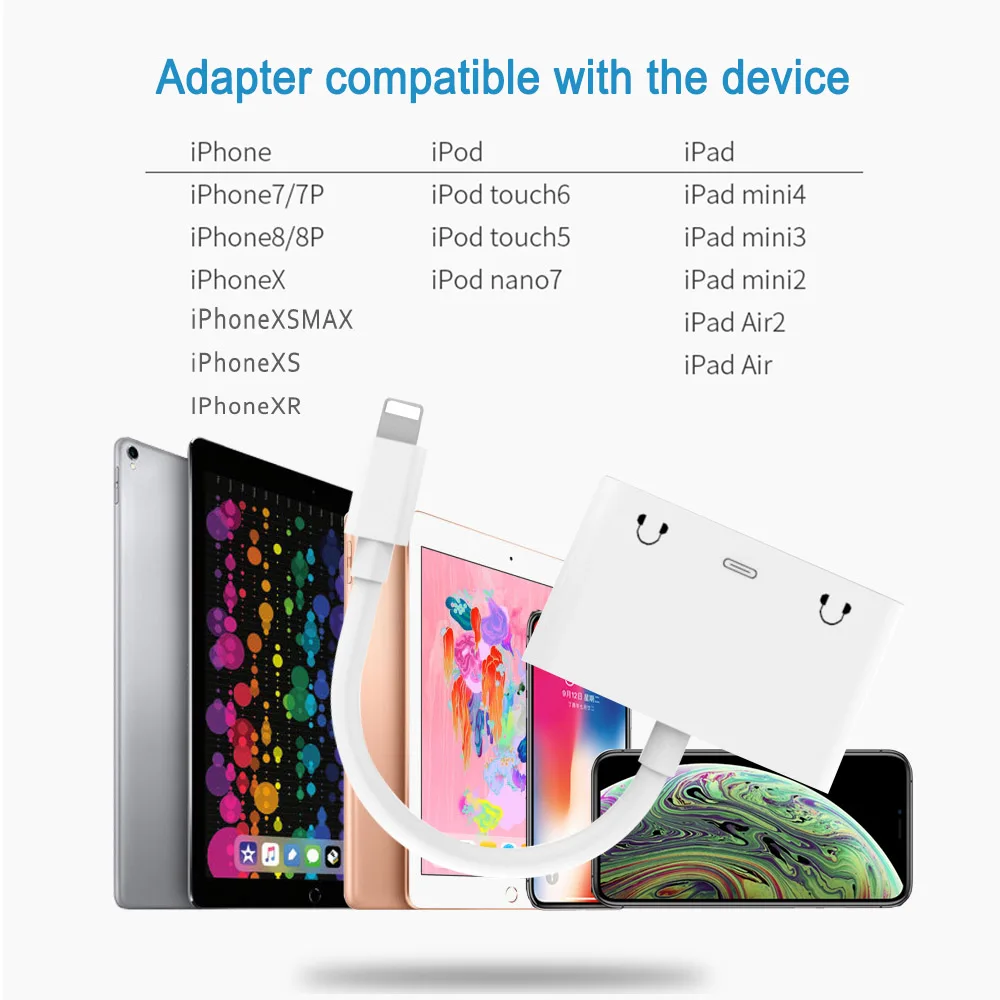 Audio adapter for Lightning to Dual DC3 5mm Headphones Aux jack Phone Call Splitter Charging Adaptor For iPad iPhone X XS XR 8 7