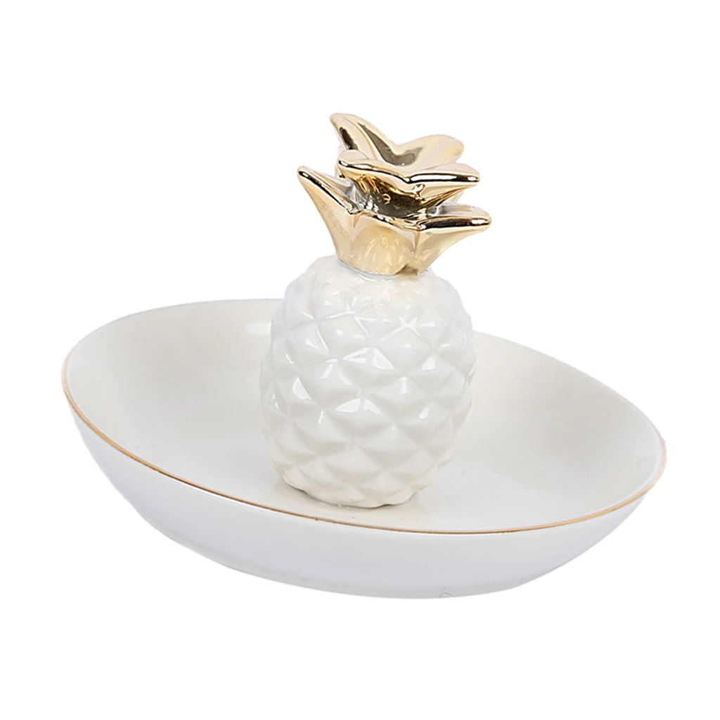 White Porcelain Ceramic with Gold Edge Tray Ananas Dish Key Trinkets Ring Holder Room Decor Plate