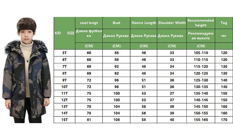 Пуховик для мальчиков, зимние куртки, плотные пальто с капюшоном, повседневные теплые пуховые хлопковые парки, Детская уличная камуфляжная одежда