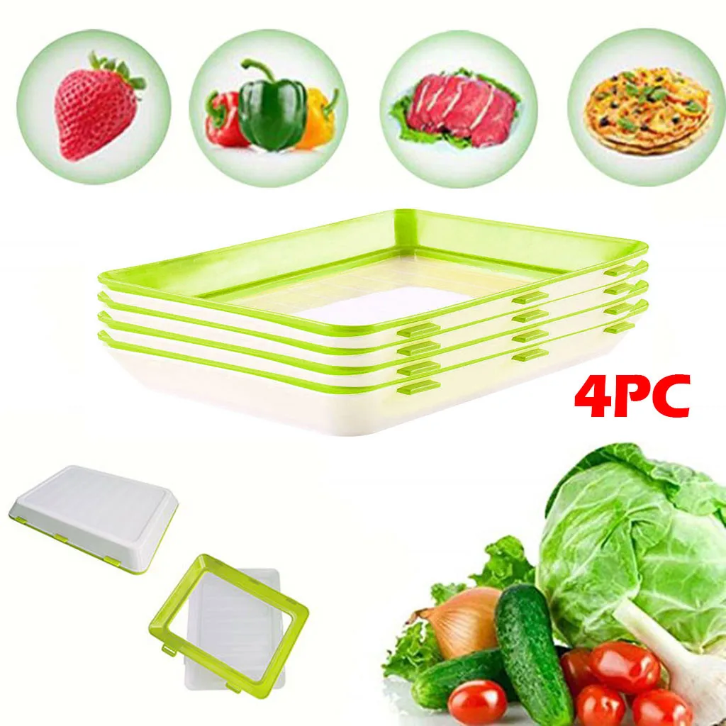 4PCS 5 шт. креативный контейнер для хранения свежих продуктов, органайзер для хранения свежих продуктов, контейнер для хранения на поддоне, холодильник - Цвет: 4PCS