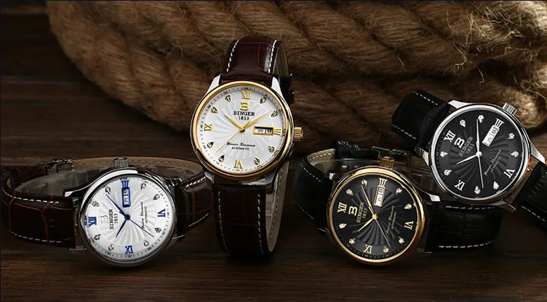Швейцарские новые модные мужские часы люксовый бренд часы Бингер кварцевые мужские наручные часы из натуральной кожи ремешок водонепроницаемые B603B-9