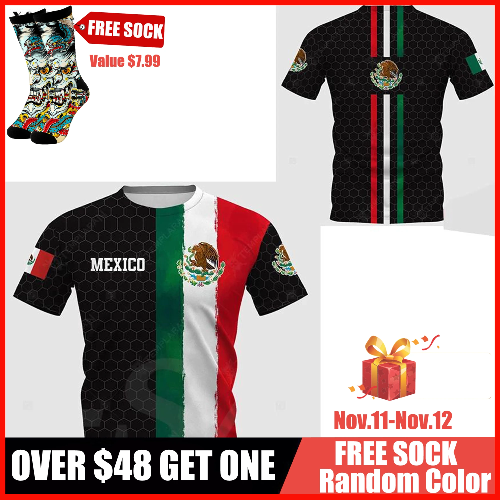 Mexico Eagle USA Skull World Country Emblem Map Flag 3D Fashion All Printed Round Neck T Shirt Men Women Harajuku Casual Tee | Мужская