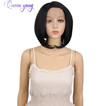 

QUEENYANG 11Inch 135g Short Straight Synthetic Wig Daily Lace Front Wig Synthetic Hair Wigs For Women Bob Style Black Wigs