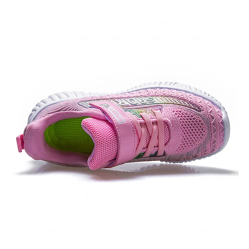 Легкая дышащая мягкая детская обувь г. Новая Летающая ткацкая детская обувь для девочек Нескользящие амортизирующие кроссовки для девочек размер 28-39