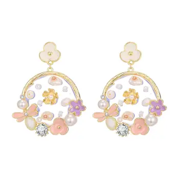 

New Fashion Female Natural Pearl Hanging Earrings Luxury Resin Ear Brinco Bijoux Girls Candy Color Floral Drop Dangler Wedding