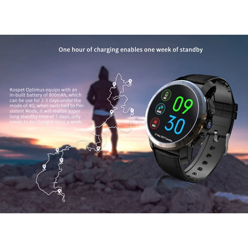 Kospet Optimus Pro, 3 ГБ, 32 ГБ, 800 мА/ч, батарея, две системы, 4G, смарт-часы, телефон, водонепроницаемые, 8,0 МП, 1,39 дюйма, Android 7.1.1, умные часы
