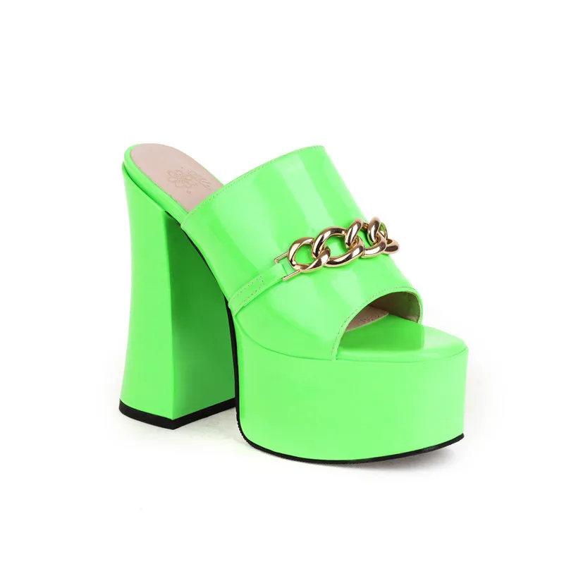 Asumer Summer Slippers New Sexy High Heels Platform Shoes Peep Toe Chain European Style Party Shoes Women Slippers Green