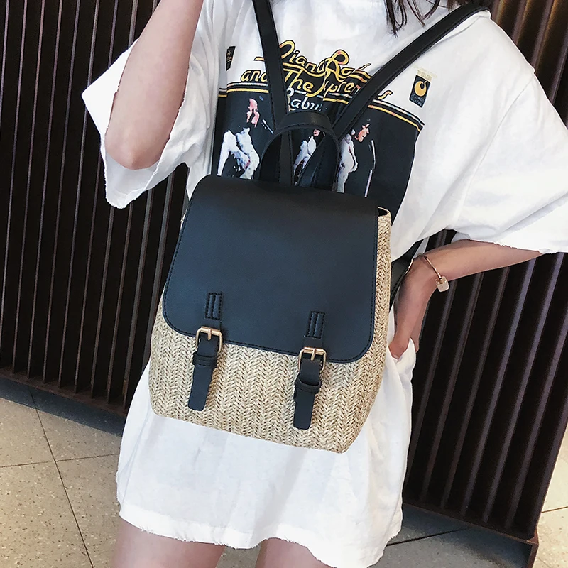 Backpack for Women Fashion Design Straw Shoulder Bag Weaving Travel Bag Summer Beach Rucksack mochila feminina School Bag trendy sling bags