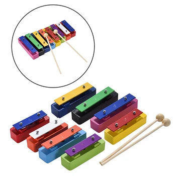 

8-Notes Xylophone Aluminum Plate Wood Base Hand Percussion 2 Pcs Mallets Band Xylophone Large Glockenspiel Diatonic Bells