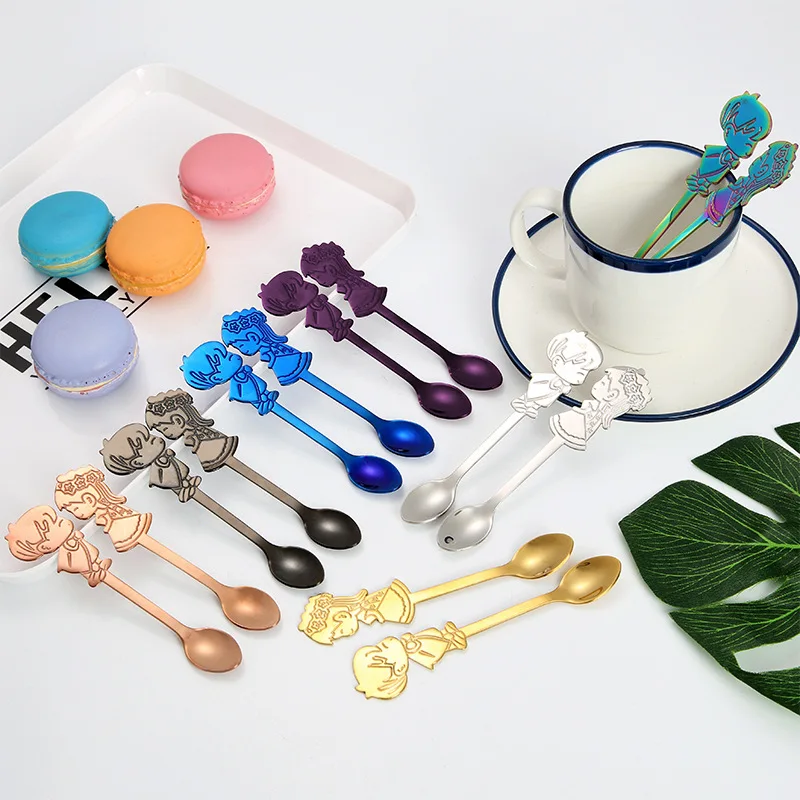 

2Pcs/Set Stainless Steel Couple Coffee Spoon Dessert Ice Cream Stirring Spoon Tea Spoon Kitchen Tableware Wedding Supplies Gift