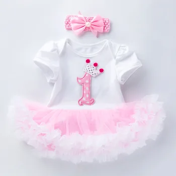 

2 Pcs Baby Skirt Sets Girls Clothes Bebe Short Sleeve Romper + Handmade Tutu Skirts Newborn 1 First Birthday Party Clothing Set