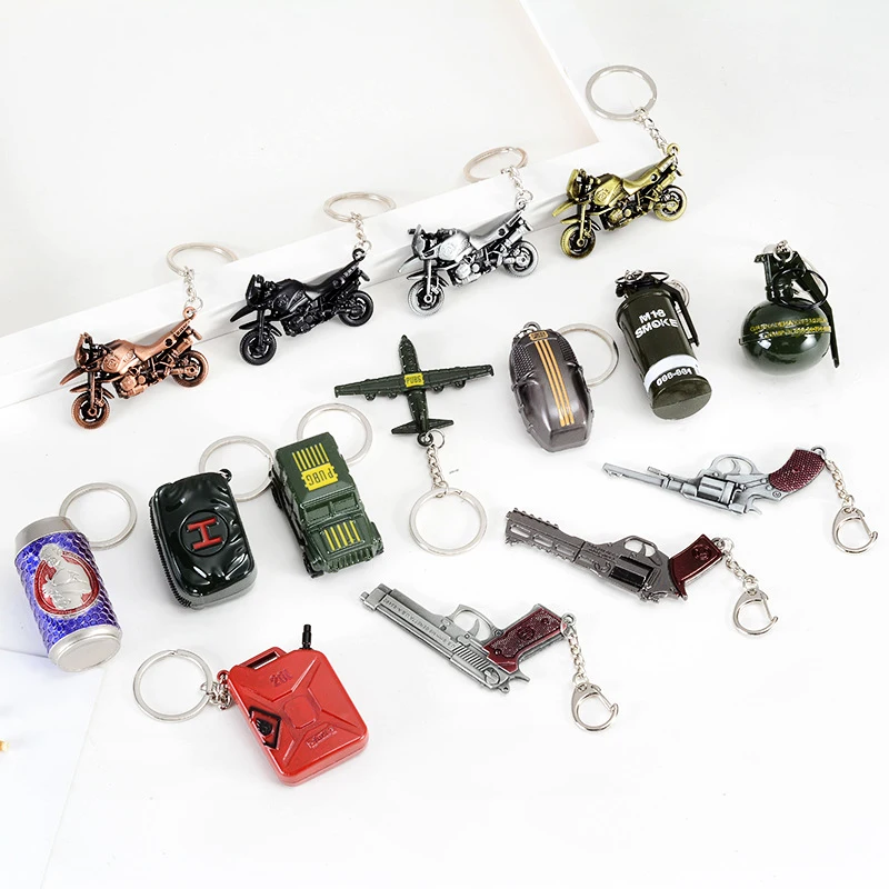 

Creative Keychain Pendant Gun Pubg Antistress Metal Peace Elite Game Keychain Kpop Accessories Chain Key Ring Car Line Friends