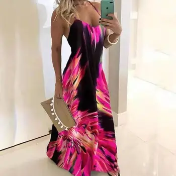 

Women Spaghetti Strap Dress Vintage Leaf Print Female Maxi Dress Summer Plus Size Floral Beach Woman Party Dress Mujer Vestidos