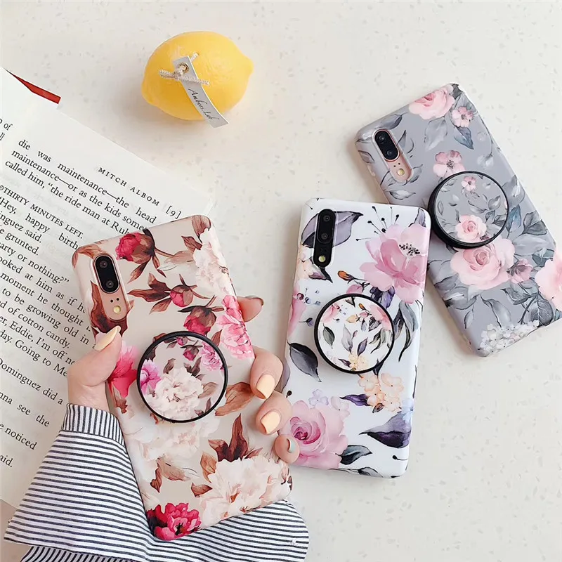 vintage Flower kickstand Phone case forApple iPhonexsmax Anti-knock for huawei p30/P30lite case Exotic iphone 8 plus Anti-knock