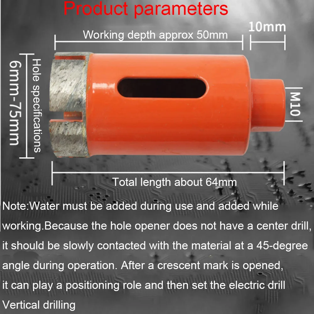 Алмазная буровая пила, сверло с сердечником M10, угловая шлифовальная машина, открывалка для отверстий для мрамора, гранита, кирпича, керамической плитки, бетона, сверления