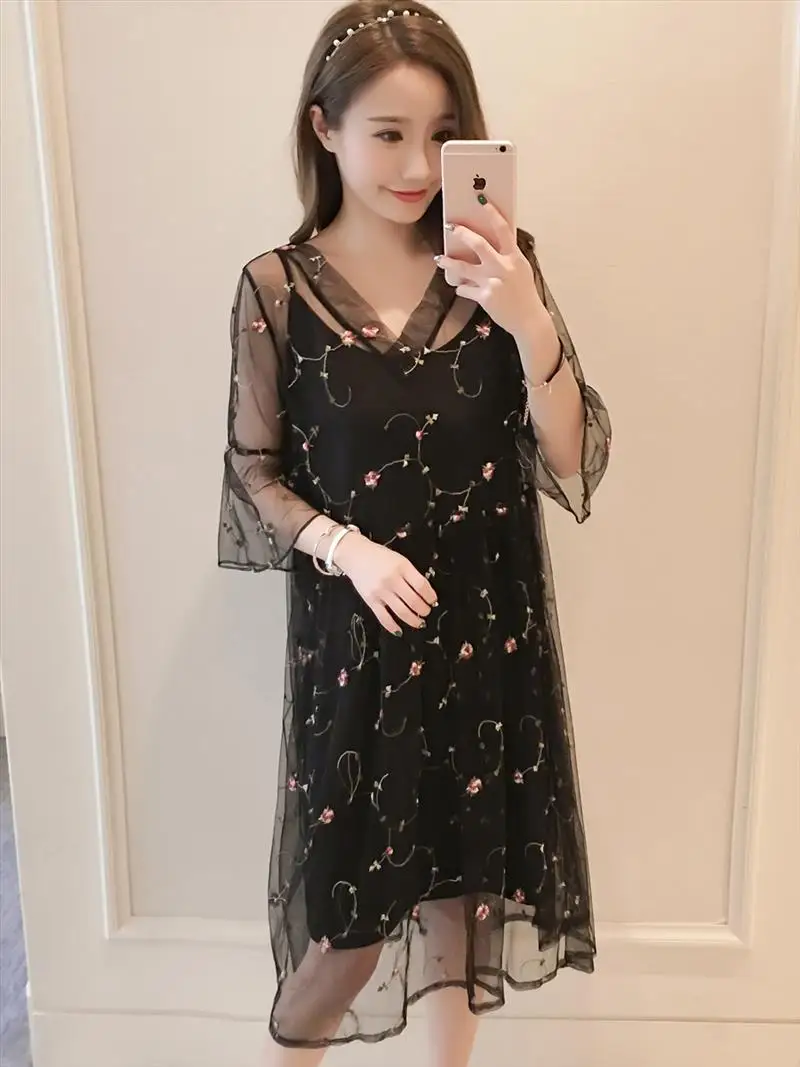 

Summer New Style Pregnant Women Loose Version of Dress Plus-sized Tops Short Sleeve Mid-length Fashion Models Maternity Dress